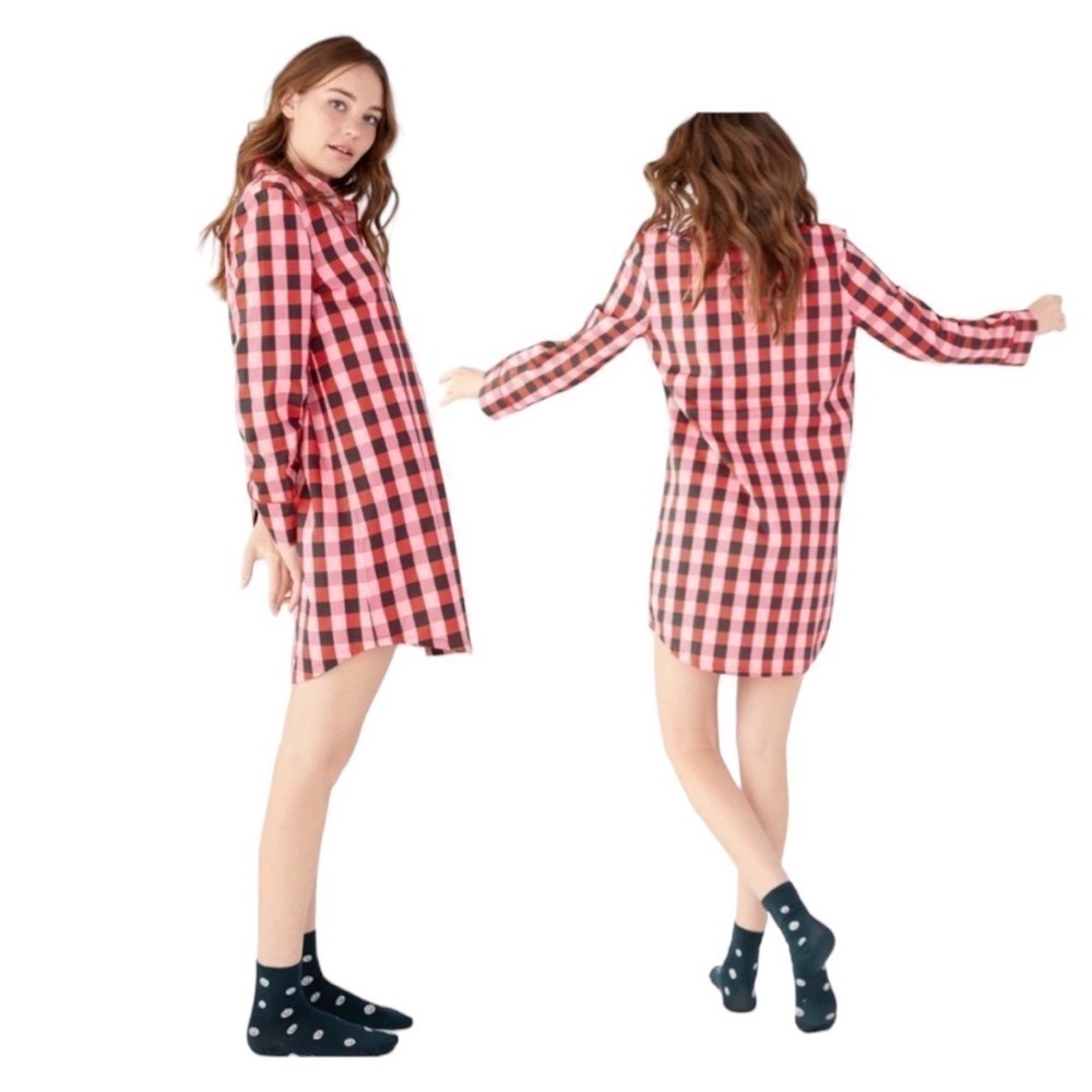 Ban.do Plaid Pajama Shirt Dress Button-down‎ Holiday Size medium